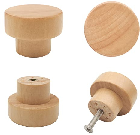 Bmgop 16PCS Wood Knobs Flat Top Round Cabinet Knobs 1.39(35mm) Natural Wooden Dresser Drawer Knobs Kitchen Cabinet Pulls Handles