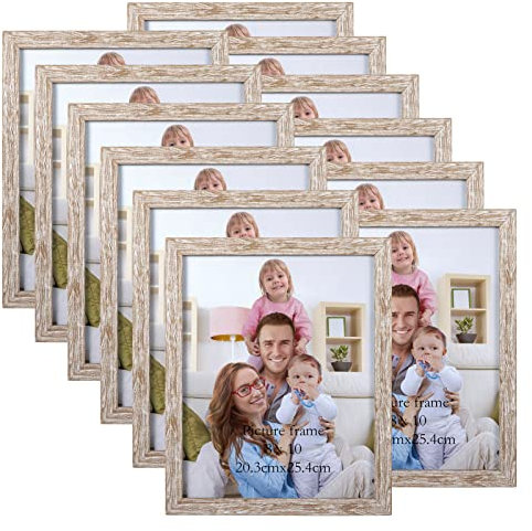 Giftgarden 8x10 Photo Frames Distressed Beige White Set of 12, Multi Rustic 8 by 10 Photo Frames Bulk for Wall or Tabletop Display