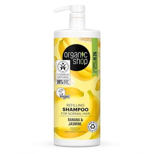 Organic Shop Champú Rellenador Hidratante para Cabello Normal con Plátano y Jazmín Orgánicos, Champú Vegan Sin Parabenos, Refill 1000 ml