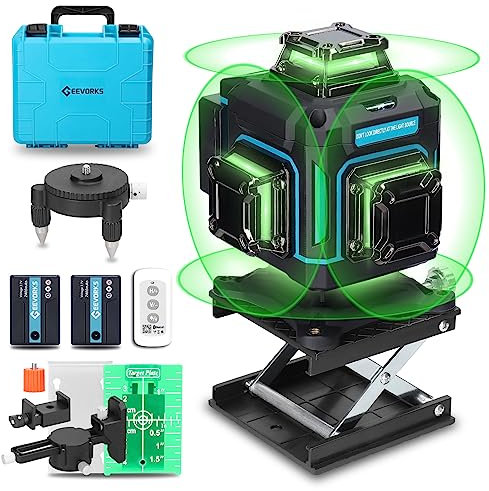 Geevorks Niveau Laser 4 x 360° avec Fonction Écran Tactile, 4D 16 Lignes Laser Rotatif Horizontal Vertical d'outil avec 2xBatteries Rechargeables, Autonivelant de Niveaux avec Télécommande et APP
