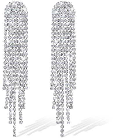 Orecchini Pendenti di Kucheed, Strass Argento Scintillante, Design con Nappe, Zirconia Cubica, Unisex, Taglia Unica