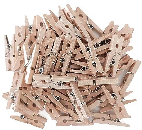 Interdruk - Mini-Holzklammern - Wäscheklammern Holz Klein - Deko-Klammern - Kleine Holzklammern für Fotos und Collagen - 50 Stück - Naturholz