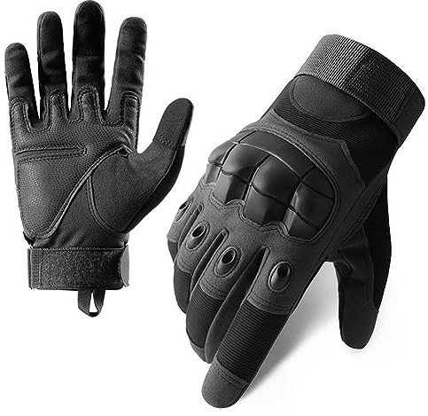 Gants Extérieur Doigt-Plein Gants de Protection, Gants Tactique Militaire à Écran Tactile Plein Doigt pour Homme et Femme, Gants de Tir en Cuir Microfibre, Gants Sports De Plein Air, Noir XL