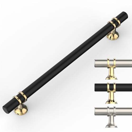 9BUILD 10 stycken skåphandtag svart guld hålavstånd 192 mm handtag för köksskåp räfflade möbelhandtag kökshandtag möbler köksskåp skåpdörrhandtag EU0044