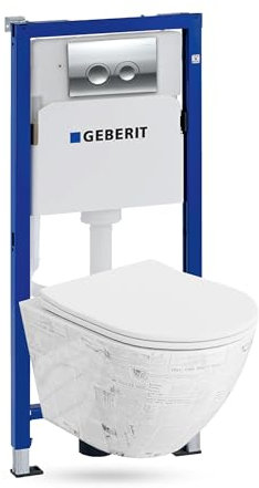 Lavita Duofix Basic - Elemento da parete + lavabo da parete per WC Sofi Slim Paper senza bordi + sedile WC + pannello di comando Delta 25 cromato con pulsante completo, set completo da incasso