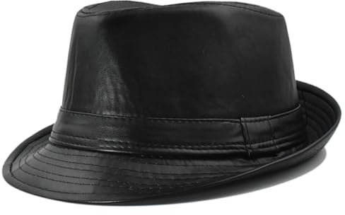 Ailan Sombreros Fedora de Cuero PU con Estilo para Hombres, niños, viajeros de Invierno, Sombreros de Viajero de Invierno para Hombres y niños, Sombreros de Cuero sintético para Exteriores, Negro