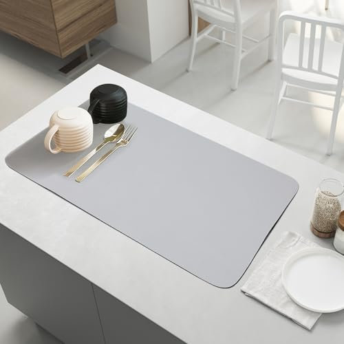 Inscrip Kaffeemaschine Abtropfmatte, Super Saugfähige Unterlage Kaffeemaschine, Barmatte, Napfunterlage Hund, Abtropfmatte Spüle für die Küche (Hellgrau, 40x50cm)