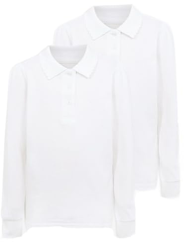 Integriti Schoolwear Pack of 2- Girls Long Sleeve School Uniform Polo White 100% Cotton 3-16 Years