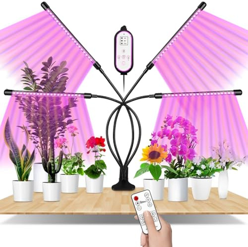 SENTAIMAO Grow Lights for Indoor Plants, 80 LEDs Full Spectrum Led Plant Grow Light,10 Dimming Level & 4 Heads Grow Lamp for Seedlings and Succulents，with Timer and Remote Control