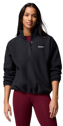 Columbia Women's Jasper Ridge Pebbled Fleece Half Snap, Fleece Pull Over, Black, Small