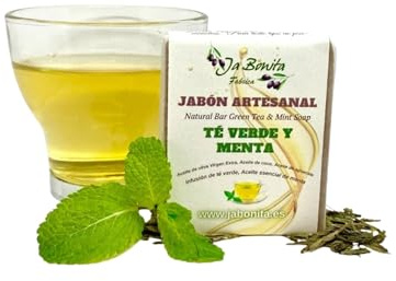 Pack de 2 Jabones Artesanales de Té Verde y Menta - Hidratación, Frescura y Protección Antioxidante para Todo Tipo de Piel - Hecho a Mano por Ja Bonita Fábrica - Perfecto para Regalo - 80 g cada pieza