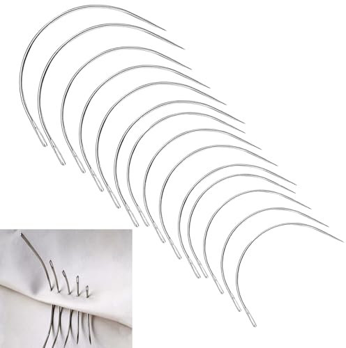 14 Piezas Agujas Curvas de Tapicerí, 7 Tamaños Agujas en C, Para Uso Doméstico,Agujas de Coser a Mano Curvas,Agujas Coser Cuero, para Coser Reparar Alfombras Cuero Lona Tejer Manualidades