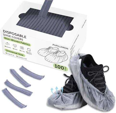 PUPILLEMON 50/100/200 Pièces Surchaussures Jetables en Non Tissé(Gris 50)
