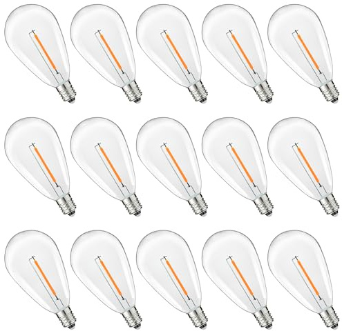 S14 Replacement LED Light Bulbs, Shatterproof & Waterproof 0.6W S14 LED Bulbs, Outdoor String Lights, E12 Base Patio Edison LED Light Bulbs, Warm White 2200K Plastic 40ML Non-Dimmable 15 Pack