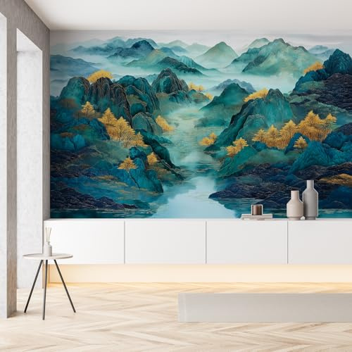 Sobhdga Papier Peint Peinture de Paysage 100x70, Style Chinois Artistique Papier Peint Adhesif Mural, Film Autocollant Meuble Décoratif, Rouleau Autocollant pour Chambre Salon