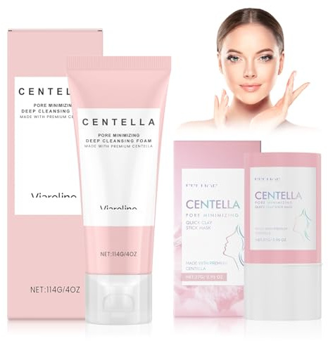 2 Piezas Centella Limpiador Facial + Centella Mascarilla Arcilla, Madagascar CEntella Ampolla Espuma, Aceite Limpiador Facial Coreano, Limpia y Minimiza los Poros, para Todo Tipo de Piel