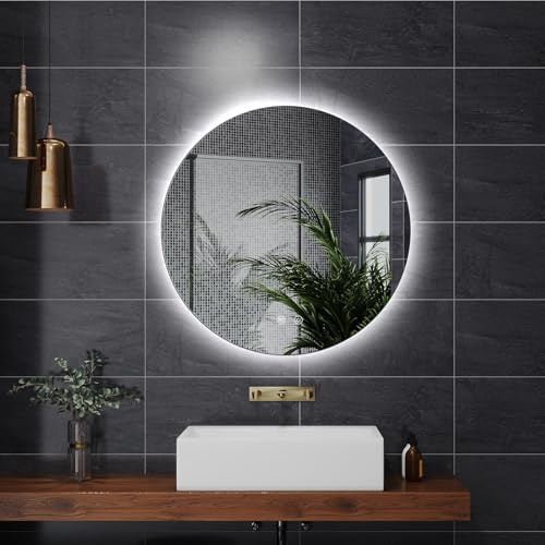 KingSaid Espejo Baño con Luz LED, 60CM Espejo Pared con Antivaho, Regulable 3 Colores y Brillo 3500K/4500K/6500K, Espejos de Baño con LED, Función Memoria, IP54 Impermeable