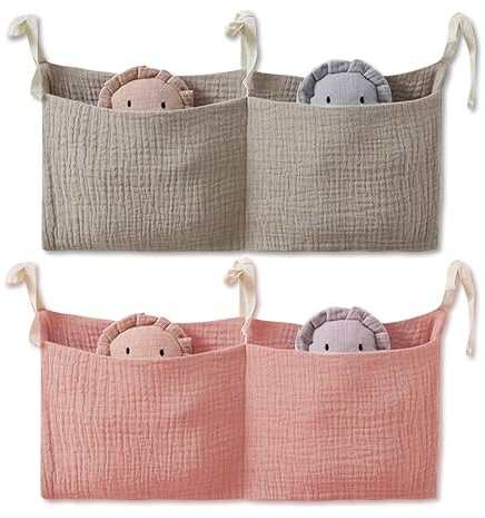 FloraVigo L'organizer per lettino include 2 tasche regolabili per culle e una borsa giocattolo per culle per riporre pannolini, vestiti (rosa + kaki)
