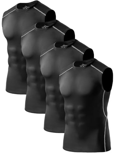 Orrfreer 5/4 Pack Men's Sleeveless T-Shirt Running Gym Compression Tank Top for Men Dry-Fit Training Muscle Vests 4 Black M