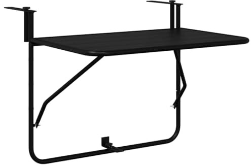 Mhdvray Tavolo da balcone sospeso nero 60 x 39 x 65 cm in acciaio resistente alle intemperie, pieghevole e salvaspazio per piccoli balconi, terrazze e giardini