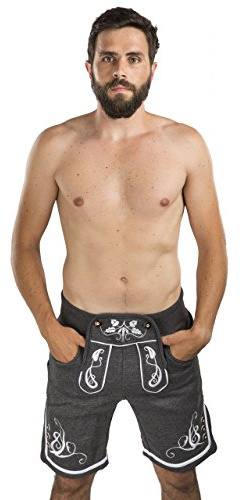 Pantalones de Correr para Hombres - Pantalones de Correr Bordados - Trachtenhose Oktoberfest - Schöneberger Trachtenlederhose (S, Gris Oscuro)