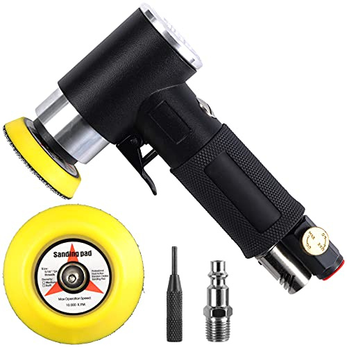 2 & 3 Dual Action Mini Air Sander, Random Orbital Pneumatic Polisher Kit with Pads & Accessories, High Speed Air Angle Sander for Auto Body, Wood, Metal, and Furniture Polishing