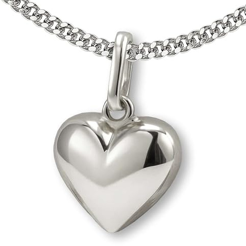 CLEVER SCHMUCK Set collana da donna in argento con ciondolo a forma di cuore, 8 mm, semplice bombata su entrambi i lati, 45 cm, in argento Sterling 925, orecchini e collana lucidi, Senza pietra.
