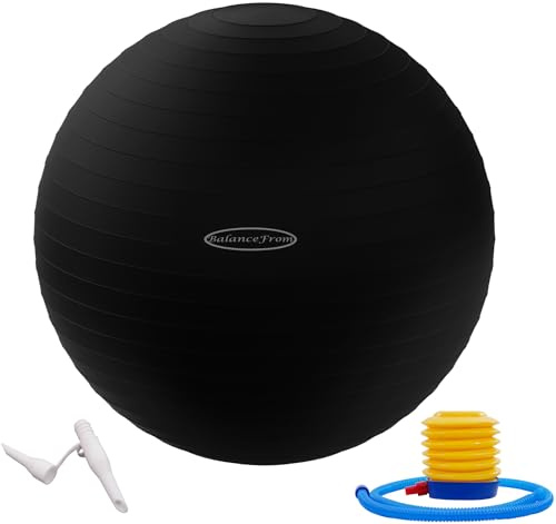 Signature Fitness Anti-Burst and Slip Resistant Exercise Ball for Yoga, Fitness, Birthing With Quick Pump, 2,000-Pound Capacity, Black, 18-inch, S
