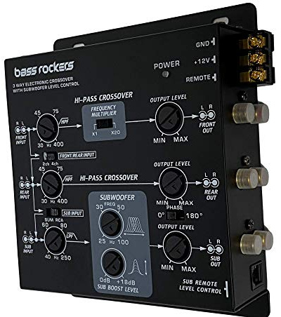 Bass Rockers BRX3.1 3-vägs billjud stereo elektronisk crossover med basförstärkare 9 V utmatning 6 kanals basknopp ingår för bil, husbil, cykel, båt, Harley UTV ATV AMP CD-spelare förstärkare