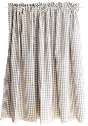 Cortina de La Cocina,Cortinas Cortas Opacas,Cortinas de Baño, Patrón de Cuadros Clásico Y Delicados Bordes de Encaje Adecuados Para Cocina Sala de Estar Dormitorio Baño Café Marrón Claro 50x90cm