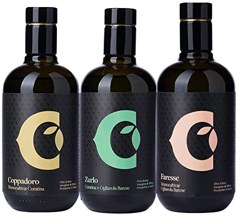 Ciccolella - 3 Bottiglie x 500 ml - Olio Extra Vergine di Oliva di alta qualità - Coppadoro fruttato intenso - Zurlo fruttato medio - Faresse fruttato delicato - 100% Prodotto Italiano