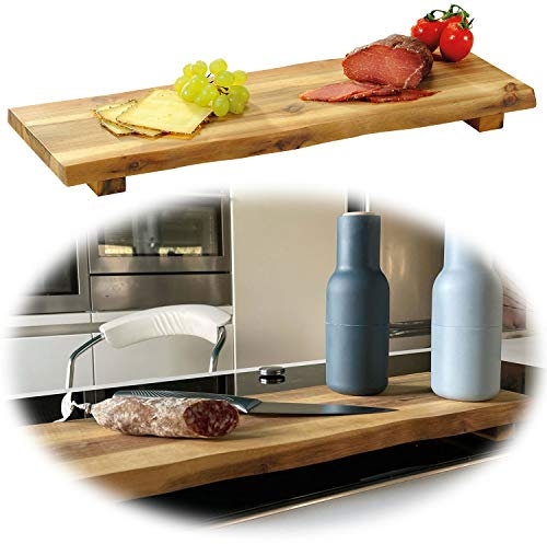 LS-LebenStil XL Vesperbrett Servierbrett Akazie 53x19x4cm - FSC Zertifiziert - Standfüße - auf Füßen - Schneidebrett Deko-Tablett Serviertablett Serviertisch Tischpodest Holzbrett Abdeckplatte
