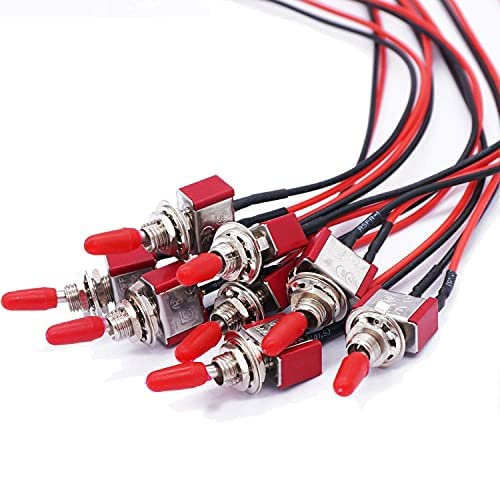 mxuteuk 8Pcs Mini Toggle Switch SPST 2 Position 2 Pins ON/Off AC 125V 5A AC 3A 250V with Pre-soldered Wires MTS-101-X