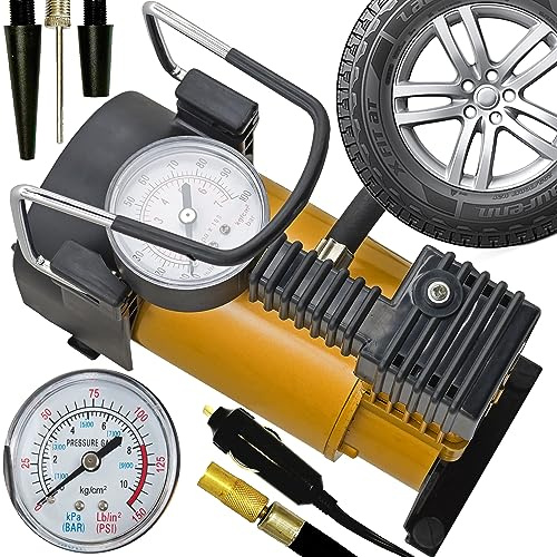 Retoo 12V luftkompressor med 3-ventilsadapter, luftkompressor för cykel, bil, boll, motorcykel, luftkuddar och luftmadrasser, billuftpump, minialuminiumkompressor, däckpump, däckpump (150 PSI)