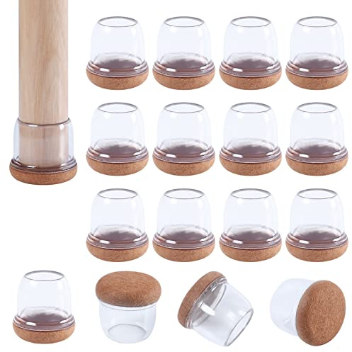 Ezprotekt Protection Pied de Chaise 20-28mm, 16 pièces Capuchons de Protection de Sol Rond en Silicone Transparent pour Pieds de Chaise avec Feutre, en Silicone, sans Rayures, sans Bruit