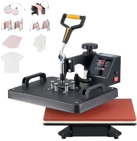 CREWORKS Transferpresse 38x30cm Hitzepresse 8 in 1 Heat Press Heißpresse 360 Grad Schwenkbar DIY Mulitifunktional Sublimation Wärmepresse