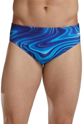 TYR Men's Standard Durafast Elite Racer Brief Swimsuit, Blue Vitality, 36