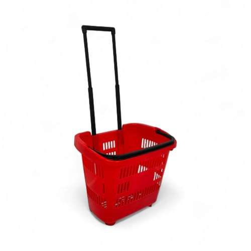 Retail Shop SUPERMARKETS 5 Tier Stacking Metal Baskets (1 X RED WHEELY SHOPPING BASKET)