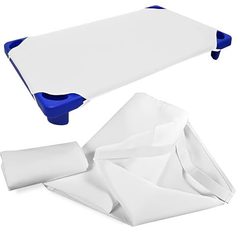 Infanity - Sábana Bajera para Cuna Apilable de Guardería - Sábana 100% Algodón Blanco - 132cm x 53cm