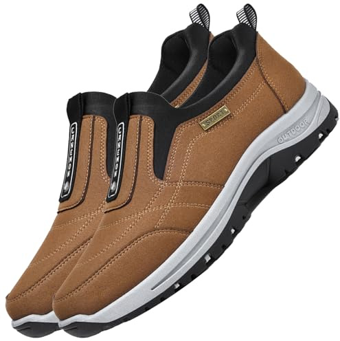 Aocase Chaussures de Marche orthopédiques pour Homme en Cuir Suédé résistantes à l'usure Respirantes et Bon Soutien de la voûte Plantaire de Course décontractées,Marron,42/260mm