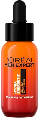 L'Oréal Paris Men Expert Siero Viso Anti-Fatica Uomo, Effetto Levigante e Rinfrescante, Pelle Luminosa e Rivitalizzata, Arricchito con Vitamina C, Proteine e Caffeina, Hydra Energetic, 30 ml