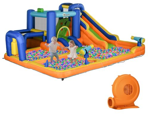 Outsunny Castillo Hinchable Infantil 7 en 1 Castillo Hinchable para Niños Parque Acuático con Tobogán Piscina Muro de Escalada Inflador y Bolsa de Transporte 430x420x200 cm Multicolor
