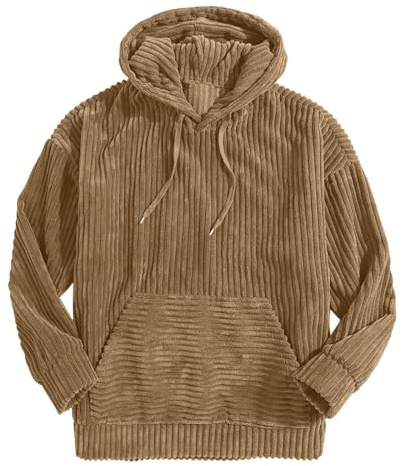 Sweat Capuche Homme Manche Longue en Velours Côtelé,Hoodie Homme Streetwear Cordon De Serrage avec Poches,T Shirt Sport Col Rond Couleur Unie,Survêtements Homme Grande Taille Automne Et Hiver
