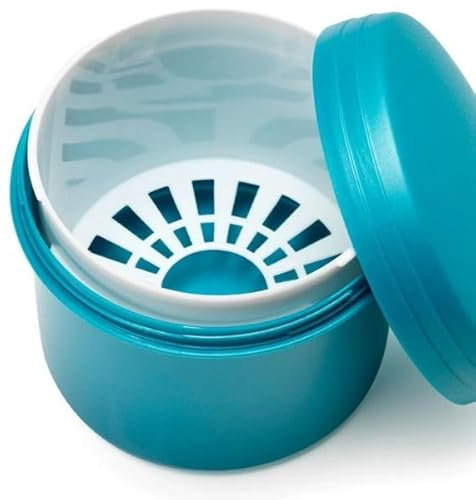 Zahnbehälter Zahnprothesenbecher Reinigungsbad-Dose mit Sieb und Schraubdeckel verschiedene Farben