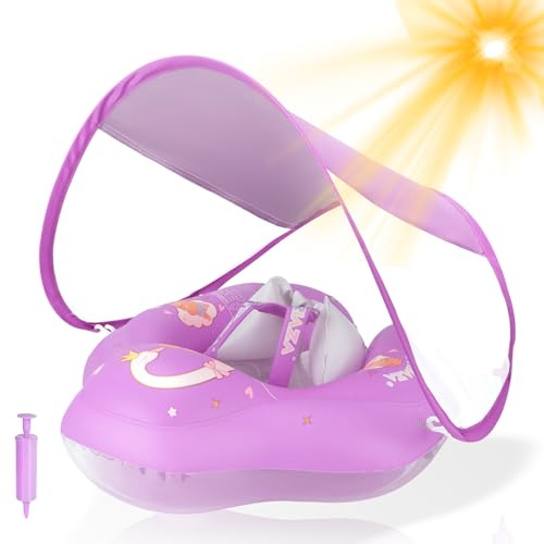 WYRIAZA Bouée Bébé Bouee Bebe avec Pare Soleil UPF 50+ Améliorez Bouée Bébé 5-16Kgs avec Une Balle d'Équilibre pour Éviter Le Renversement Bouee Bebe Piscine Gonflable (L (6-36 Mois))