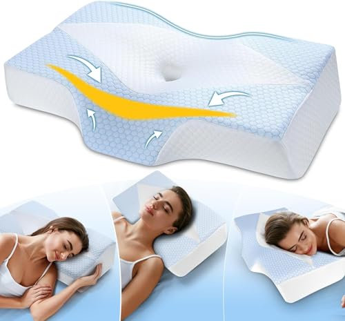 Hypuno Orthopädisches Memory Foam Kopfkissen Nackenstützkissen gegen Nacken- & Schulterschmerzen mit Kühlendem, Waschbarem Bezug – Ergonomisches Schlaf- & Komfortkissen für Seiten- & Rückenschläfer