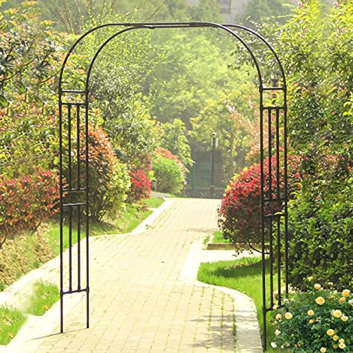 Arco de enrejado de jardín resistente negro para plantas trepadoras, resistente a la intemperie, arco de boda, pérgola ancha para césped y patio (120 x 240 cm)