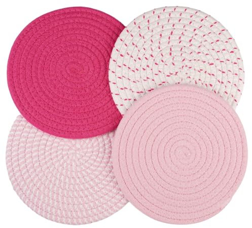 4 Piezas 18Cm Salvamanteles Redondos De Hilo De Algodó, Salvamantel Resistente Al Calor, Salva Sartenes De Agua, Bajoplatos, Trenzados, para Cocinar Y Hornear, Rojo