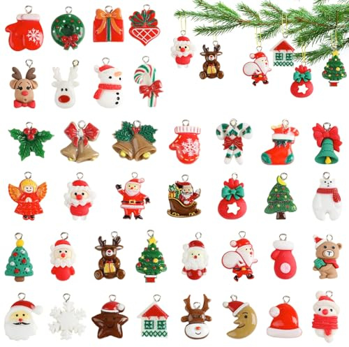 Mini Weihnachtsschmuck, 37 Stück Mini Weihnachten Anhänger, Miniatur Weihnachtsbaum Anhänger, Miniatur Christbaumschmuck, Weihnachtsbaumschmuck Klein für DIY Weihnachtsanhänger Deko