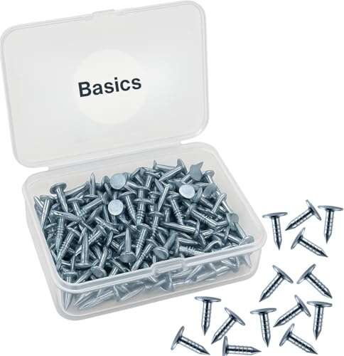 Basics - Chiodi zincati a testa larga da 13 mm (circa 300 pezzi, 300 g) - Puntine in feltro resistenti per tetti, recinzioni e fai da te, resistenti alla ruggine, con pratica custodia in plastica